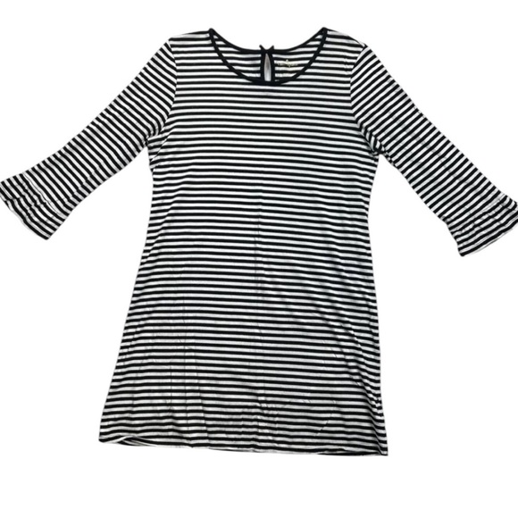 Kate Spade SZ M Black White Striped Ruffle 3/4 Sleeve Shirt Shift Tunic  Dress - Picture 3 of 10